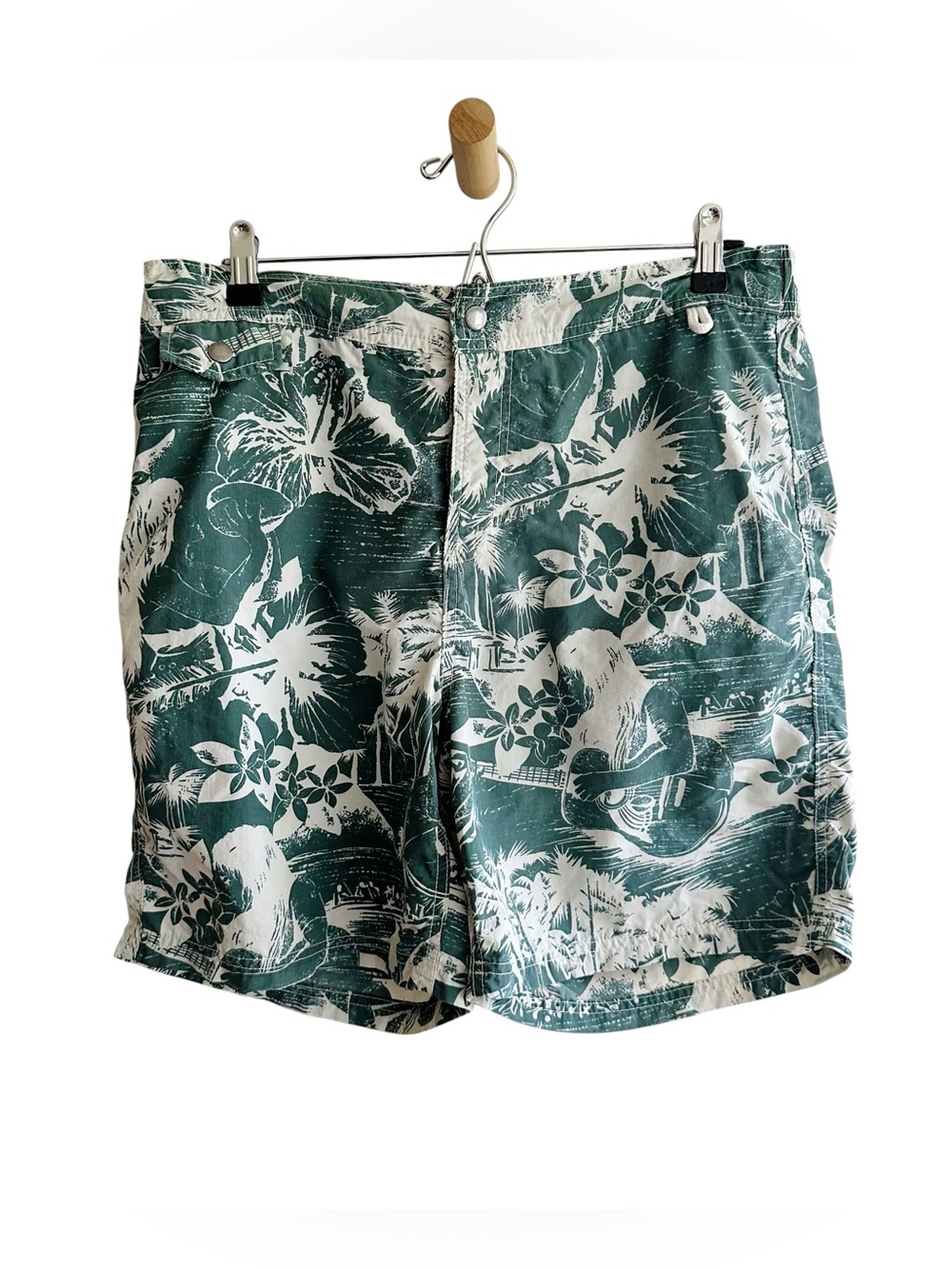 Lands’ End Hoffman California Green Hula Tropical Print Board Shorts